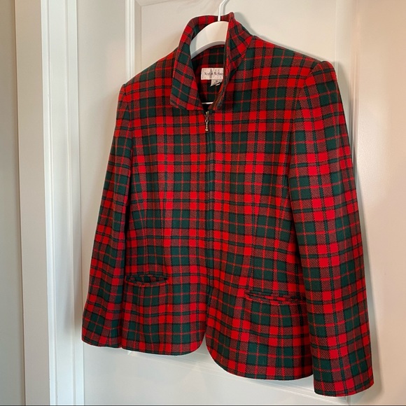 Vintage Red Tartan Zipper Closure Blazer Jacket - Picture 8 of 14